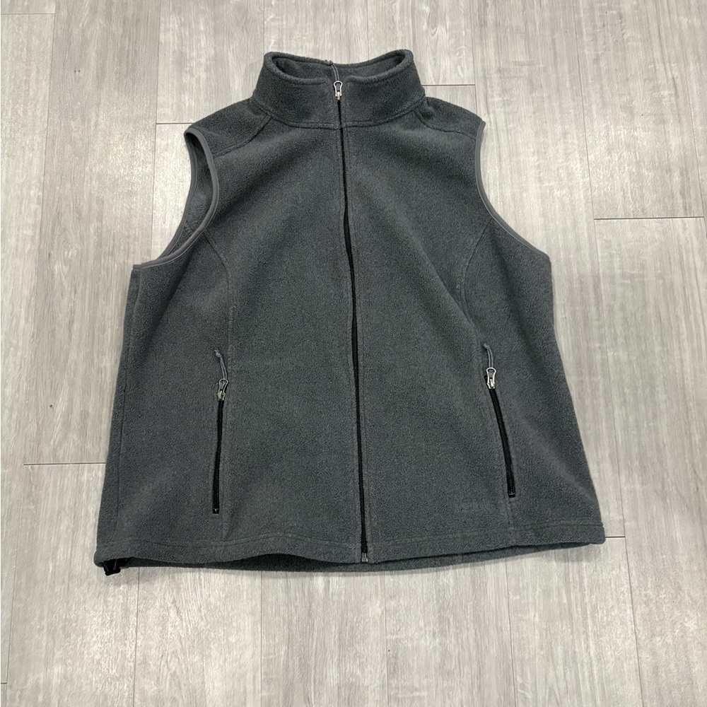 LL Bean Fleece Grey Vest Womens Size 1X XL Full Zip Pockets TOP Shirt L.L. BEAN